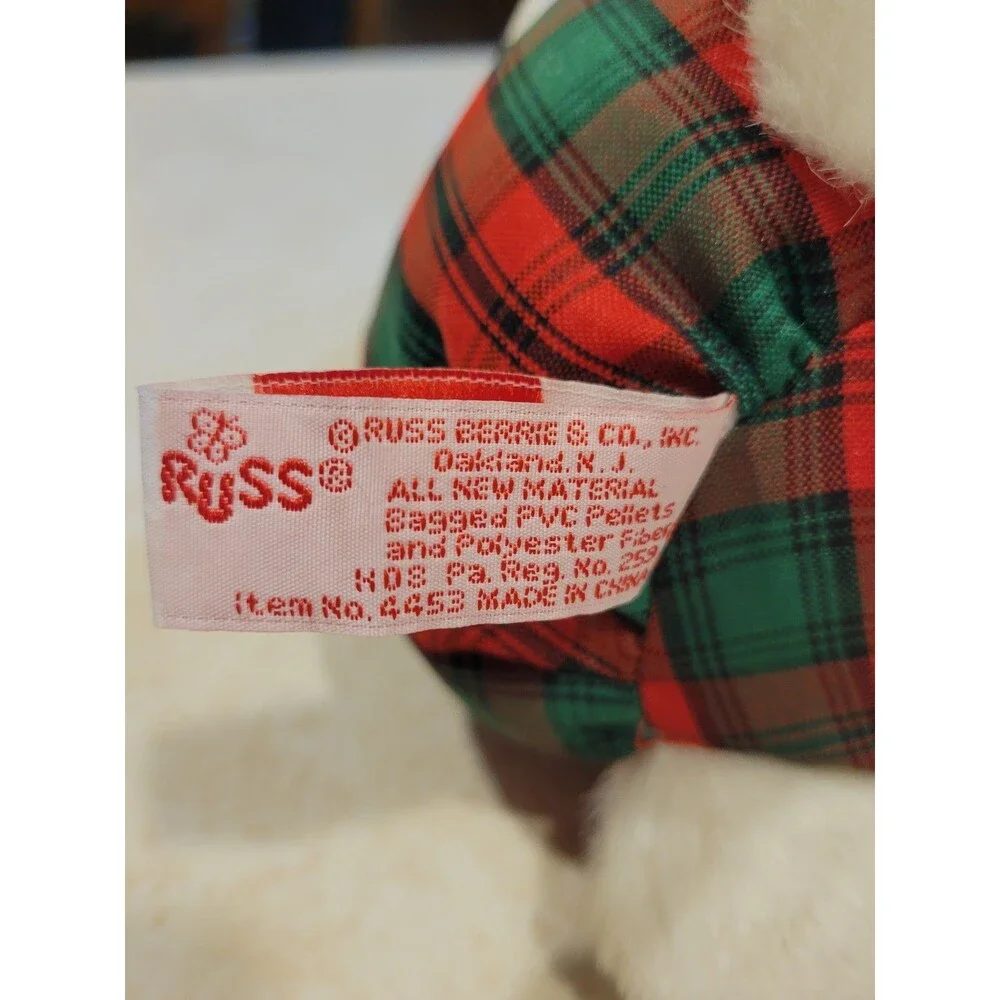 Russ Berrie Bear HOLLY White Soft Christmas Plush Tartan Fabric Body 8